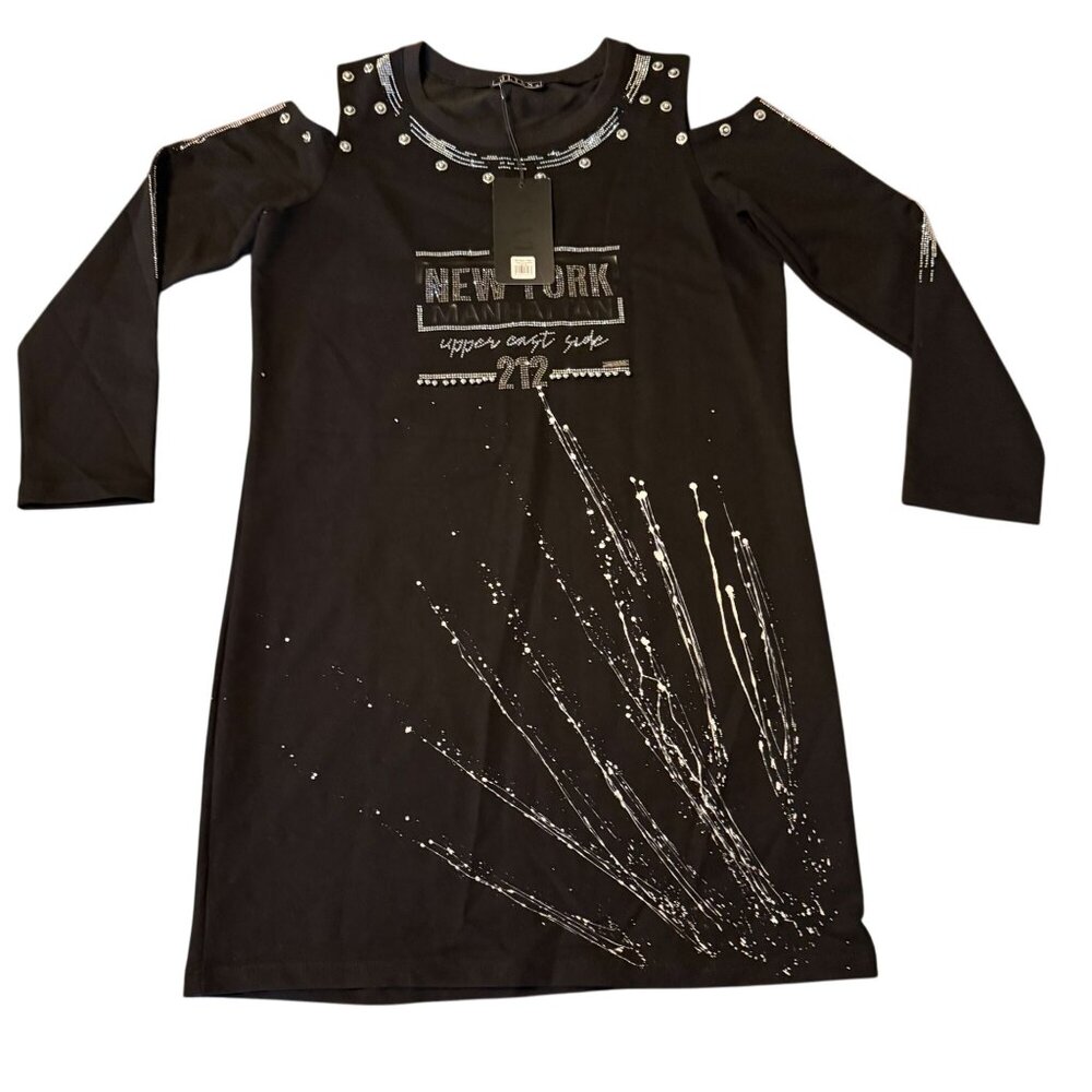Olyss New York Manhattan Black Long Sleeve Dress With Studded Details M‎
